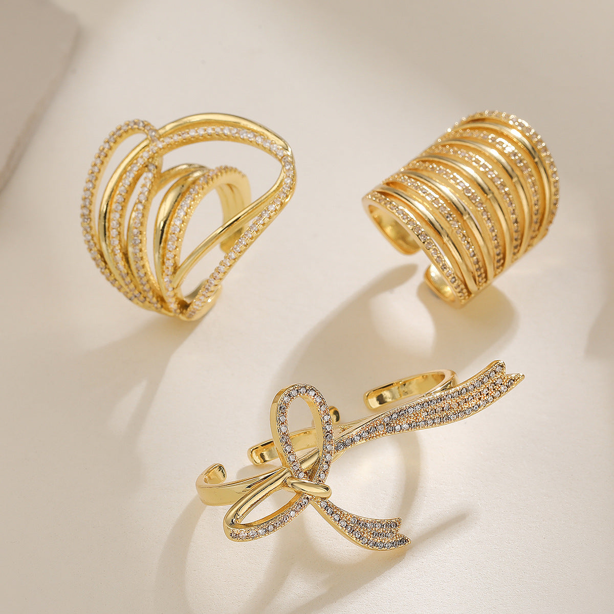 European and American Irregular Geometric Zircon Copper Ring – Luxury Exaggerated Women’s Fashion Jewelry