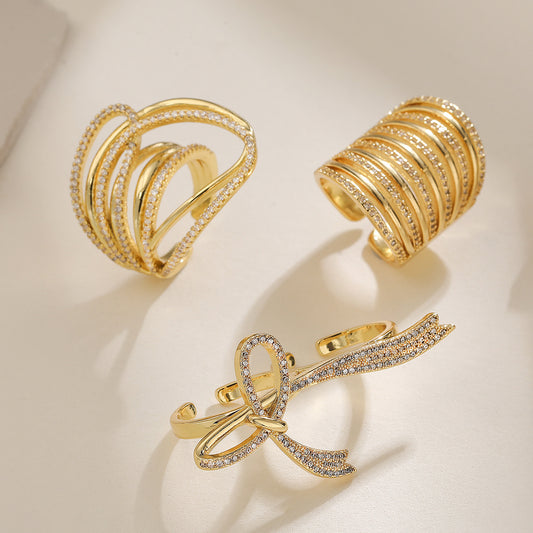 European and American Irregular Geometric Zircon Copper Ring – Luxury Exaggerated Women’s Fashion Jewelry