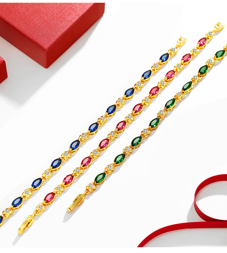 24K Gold Flower Ruby Bracelet – European Luxury Women’s Fashion Jewelry Design