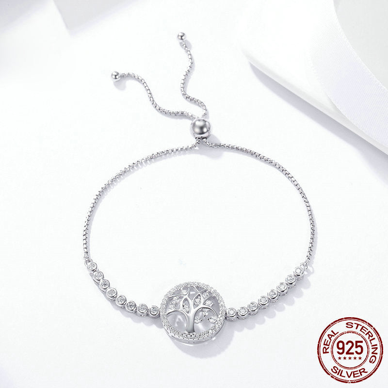 S925 Sterling Silver Tree of Life Bracelet – Electroplated Shining Silver Jewelry Gift