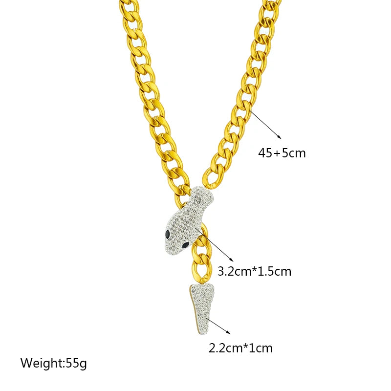 Stainless Steel Punk Gold Plated Cubic Zirconia Pendant Cuban Link Statement Necklace for Women & Men