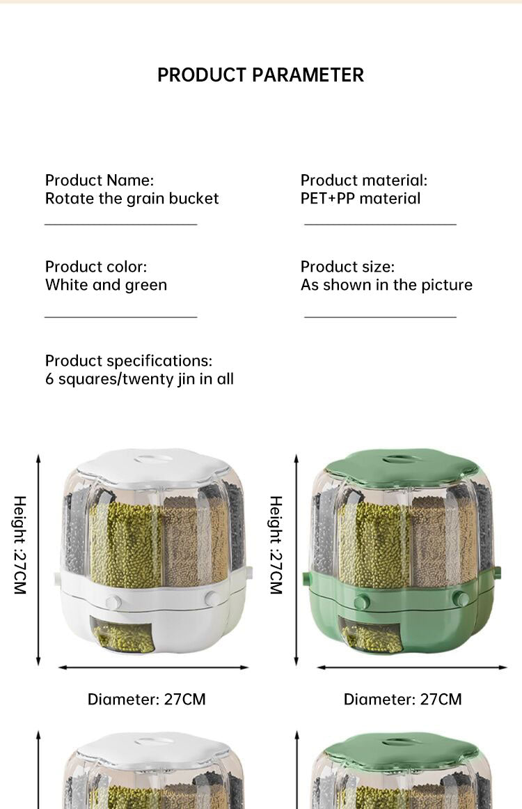 Rotatable Grain Storage Box – Divided Compartments, Insect & Moisture-Proof Household Storage