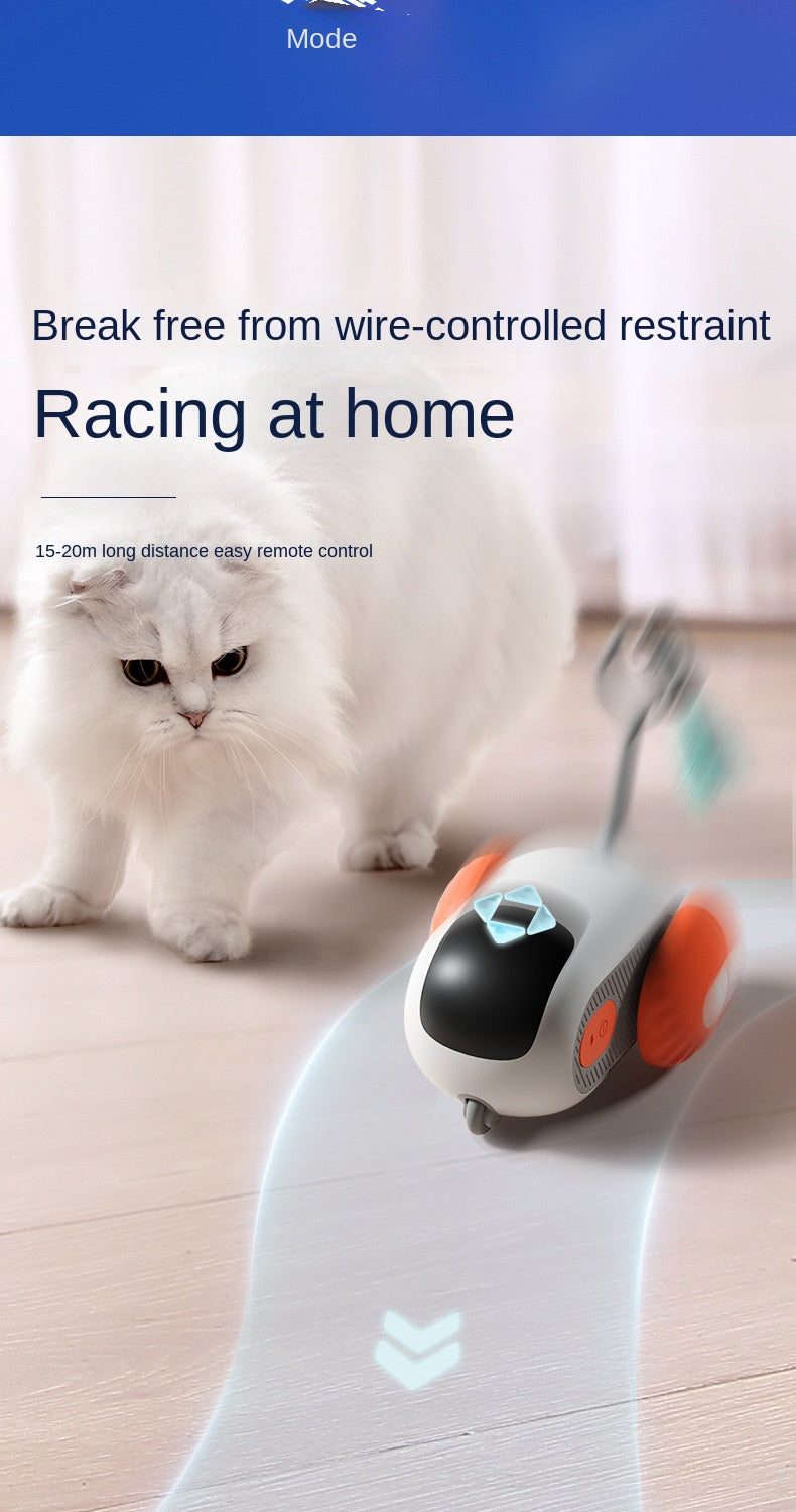 Pet Attraction Running Car Smart Toy – Teaser Wand Feather Toy with Autonomous Driving Mode