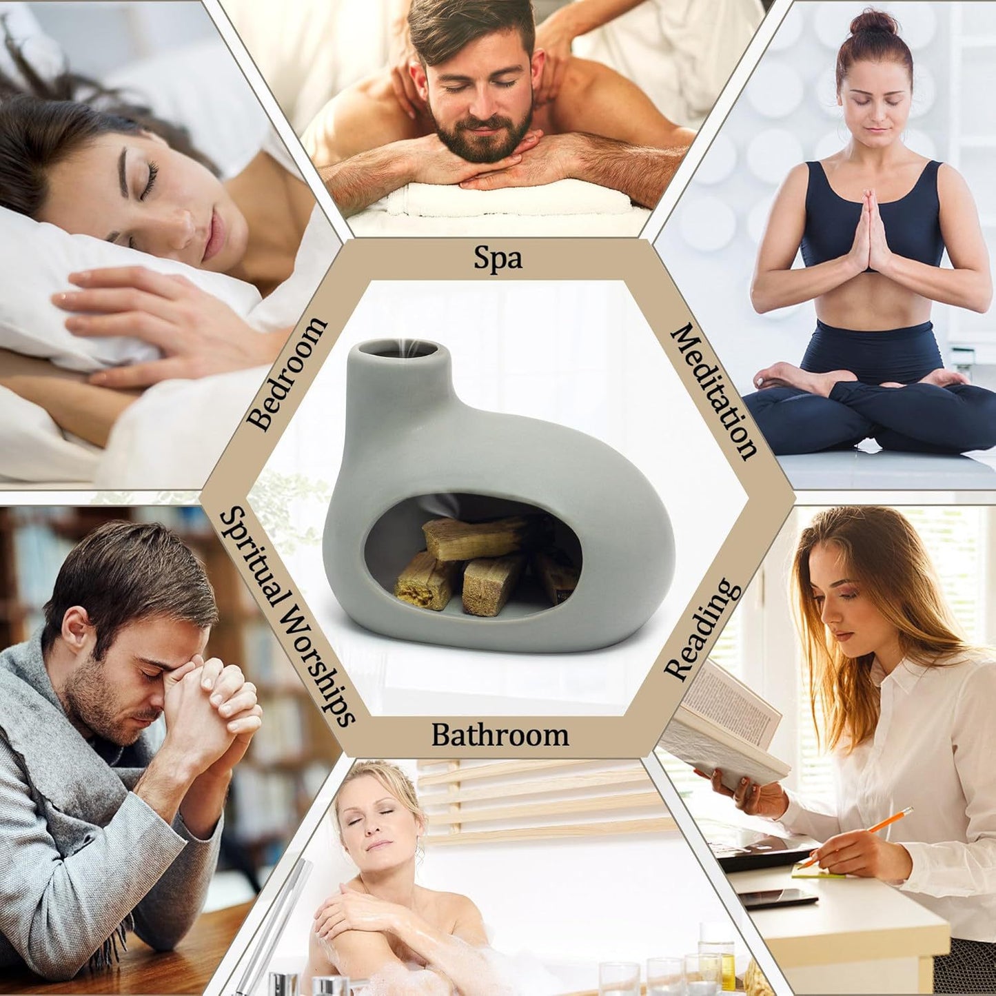 Ceramic Incense Burner with Palo Santo & Sage – Aromatherapy Home Décor Gift