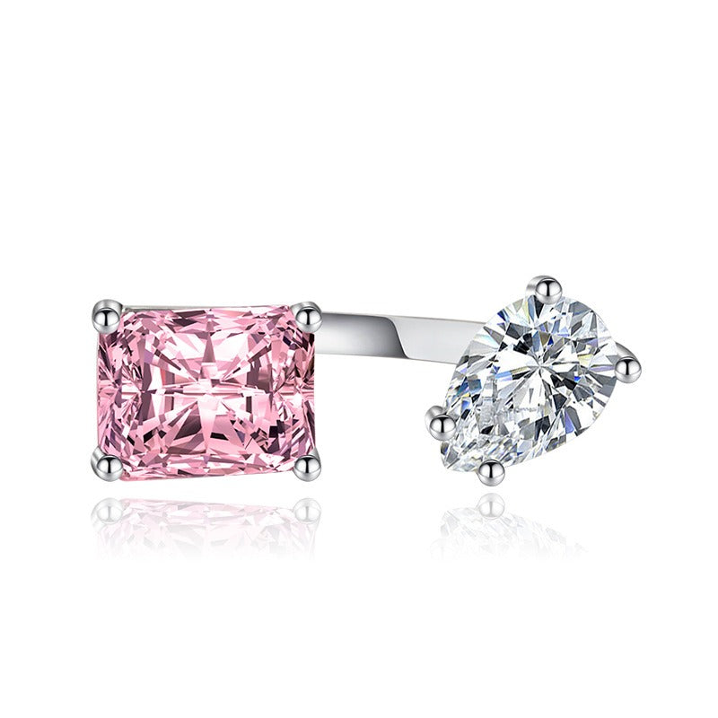 Internet Celebrity Accessory Pink Diamond Yellow Diamond Water Drop Geometric Rectangular Adjustable Ring bracelet