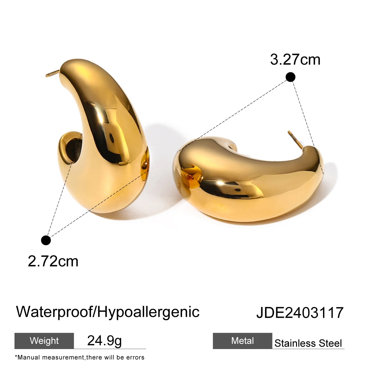 Hypoallergenic Waterproof 18K Gold Stainless Steel Irregular C-Shaped Earrings – INS Minimalist Jewelry
