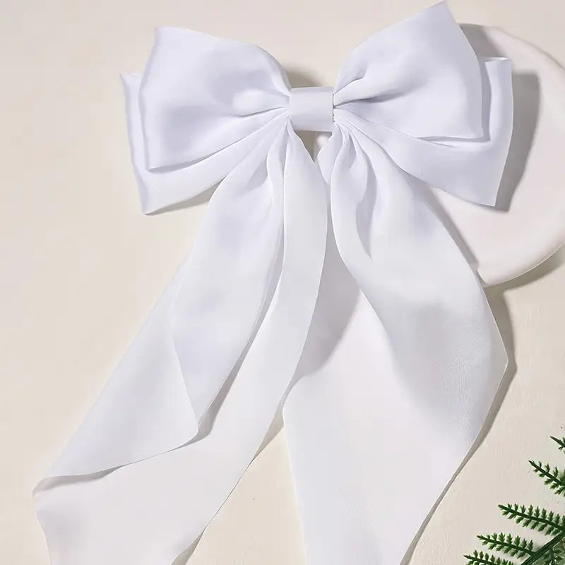 3pcs Large Satin Bow Hair Clips – Elegant Black, White & Pink Hair Accessories for Women