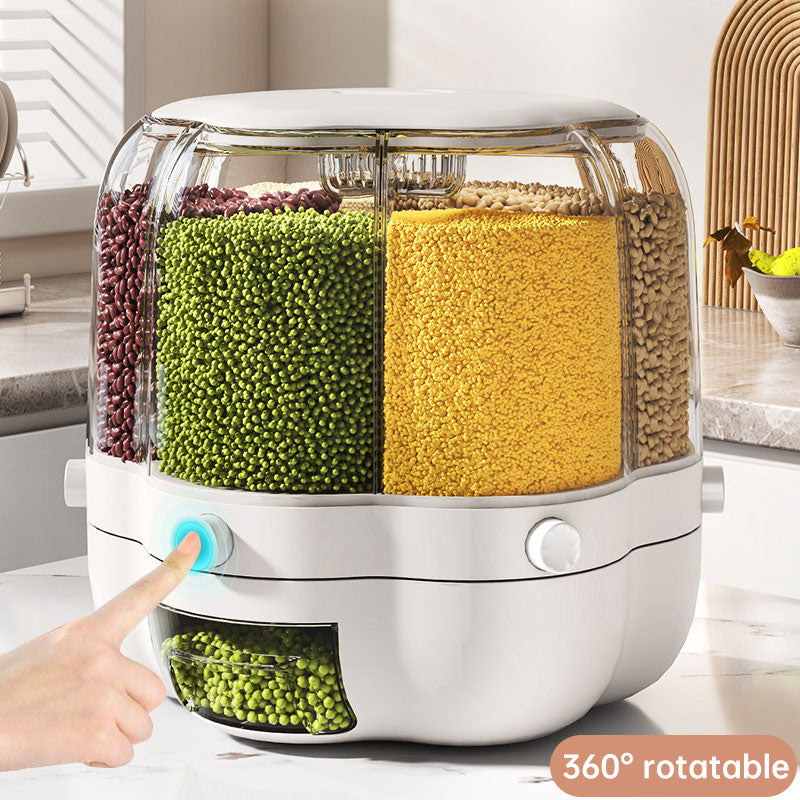 Rotatable Grain Storage Box – Divided Compartments, Insect & Moisture-Proof Household Storage