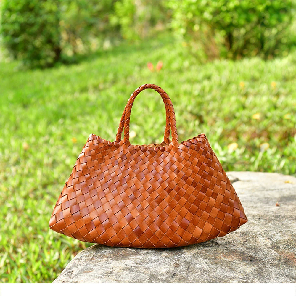 New Genuine Leather Weave Hand Bags – Tote, Basket & Beach Handbag for Women