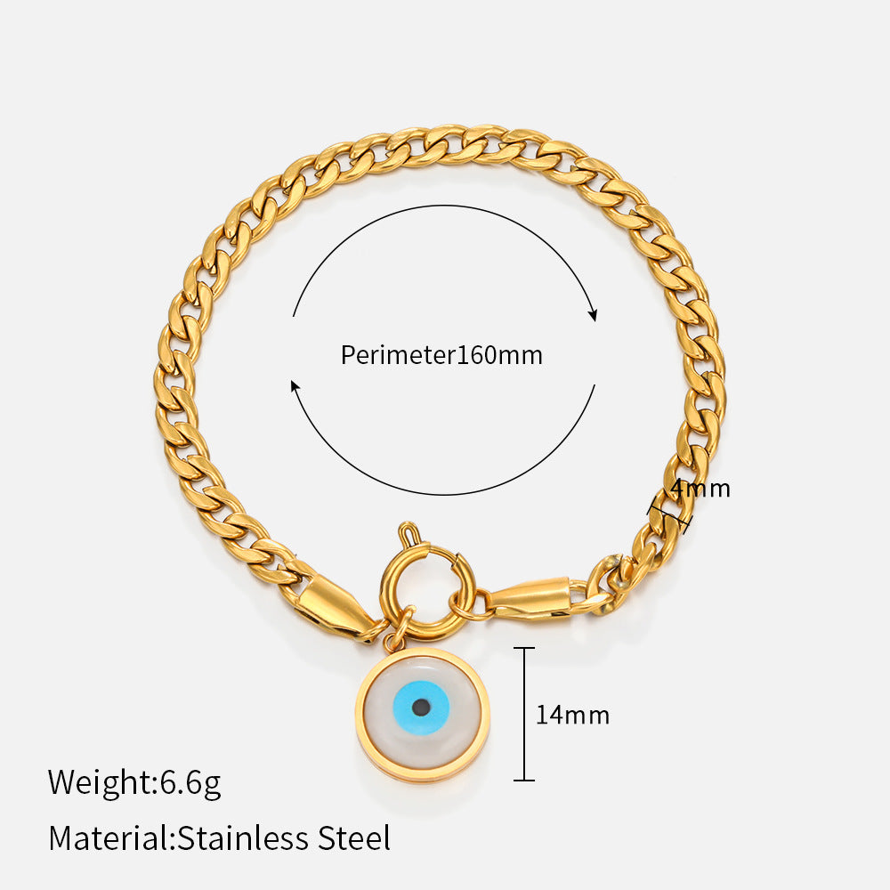 Evil Eye Stainless Steel Bracelet – Trendy Fashion Ethnic Style Inlaid Shell Jewelry for Women