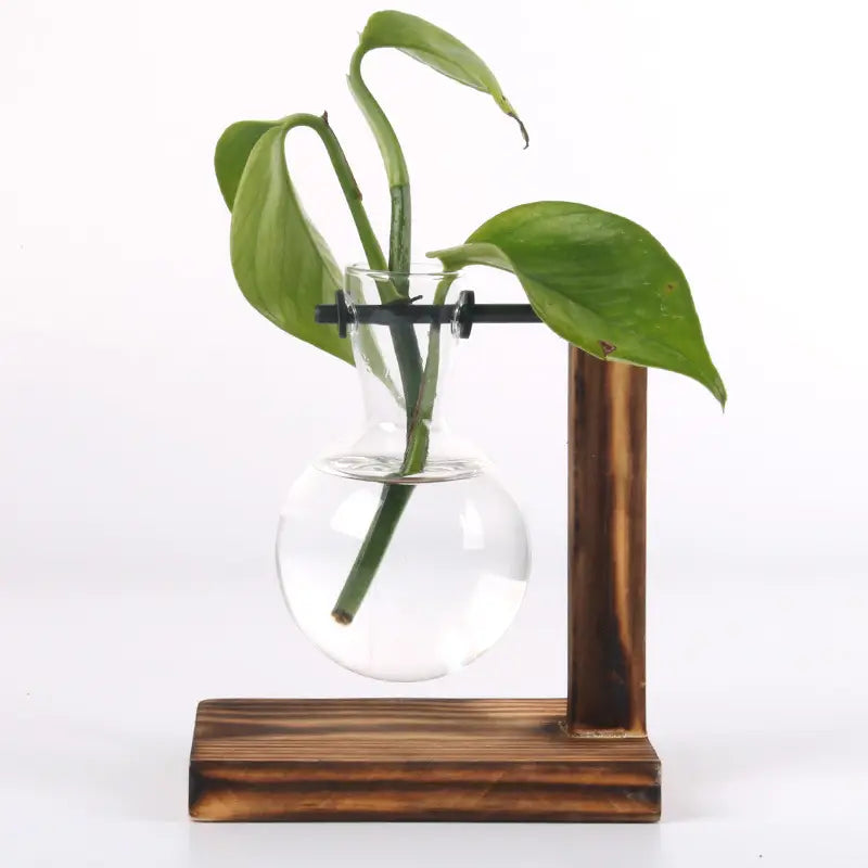 Elegant Bamboo Plant Stand – Two-Tiered Display Shelf with Round Wooden Base