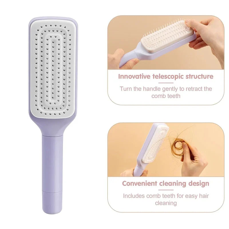 Automatic Self Cleaning Rotating Hairbrush – Anti Static Scalp Massage Comb for Smooth Hair