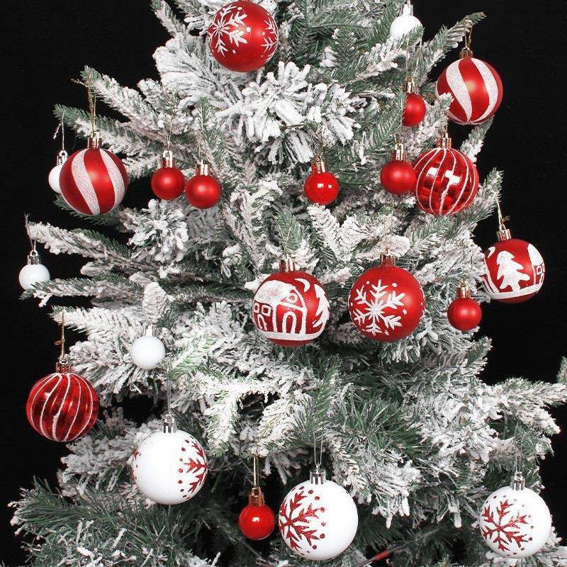 Christmas Ball Gift Set – Creative Painted Red & White Plastic Hanging Tree Decoration Ornaments