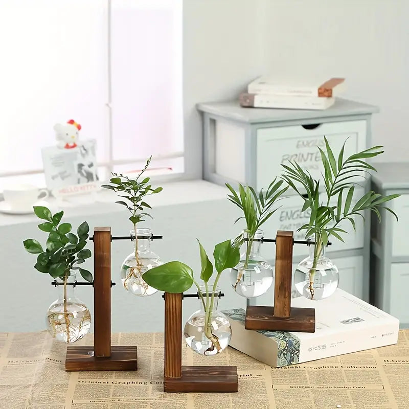 Elegant Bamboo Plant Stand – Two-Tiered Display Shelf with Round Wooden Base