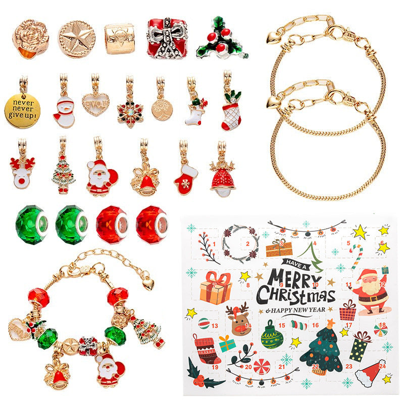 DIY Creative Children’s Bracelet Jewelry – 24-Grid Calendar Christmas Holiday Surprise Blind Box Silver Set
