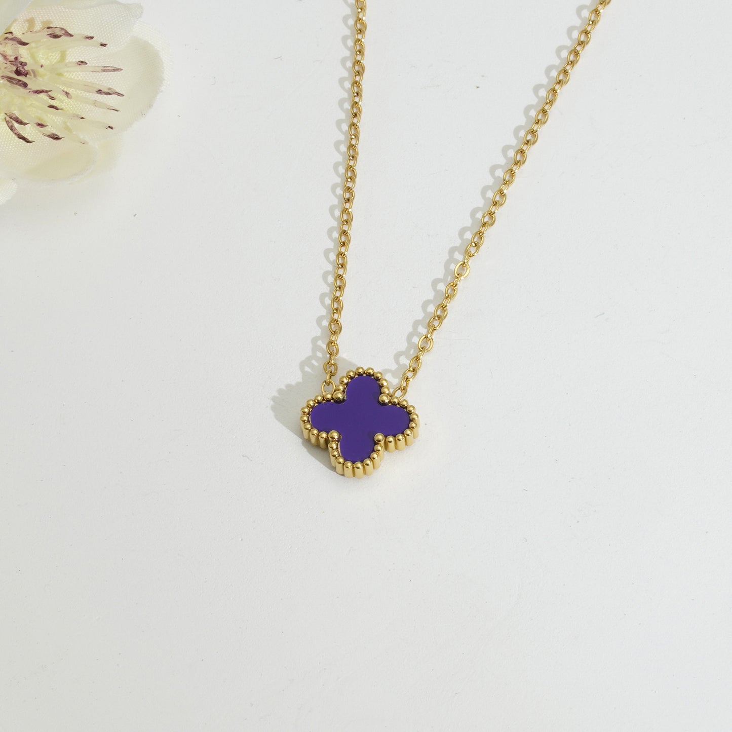 18K Gold Titanium Steel Four-Leaf Clover Bracelet Necklace – Lucky Luxury Jewelry Set