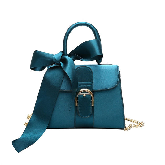 Top-Handle Bags for Women – European Style Velvet Chain Handbag with Bow Crossbody Bag