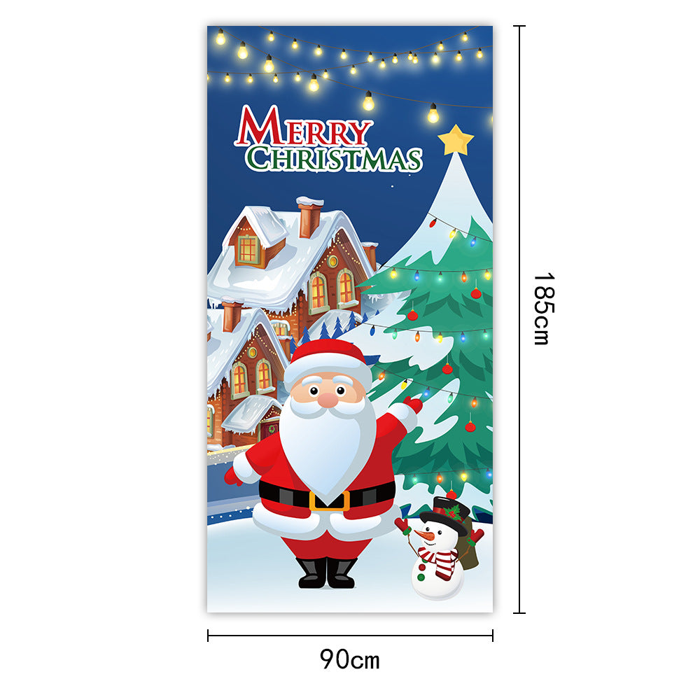 Christmas Door Curtains & Flags – Santa Claus & Puppies Hanging Cloth Background Decoration