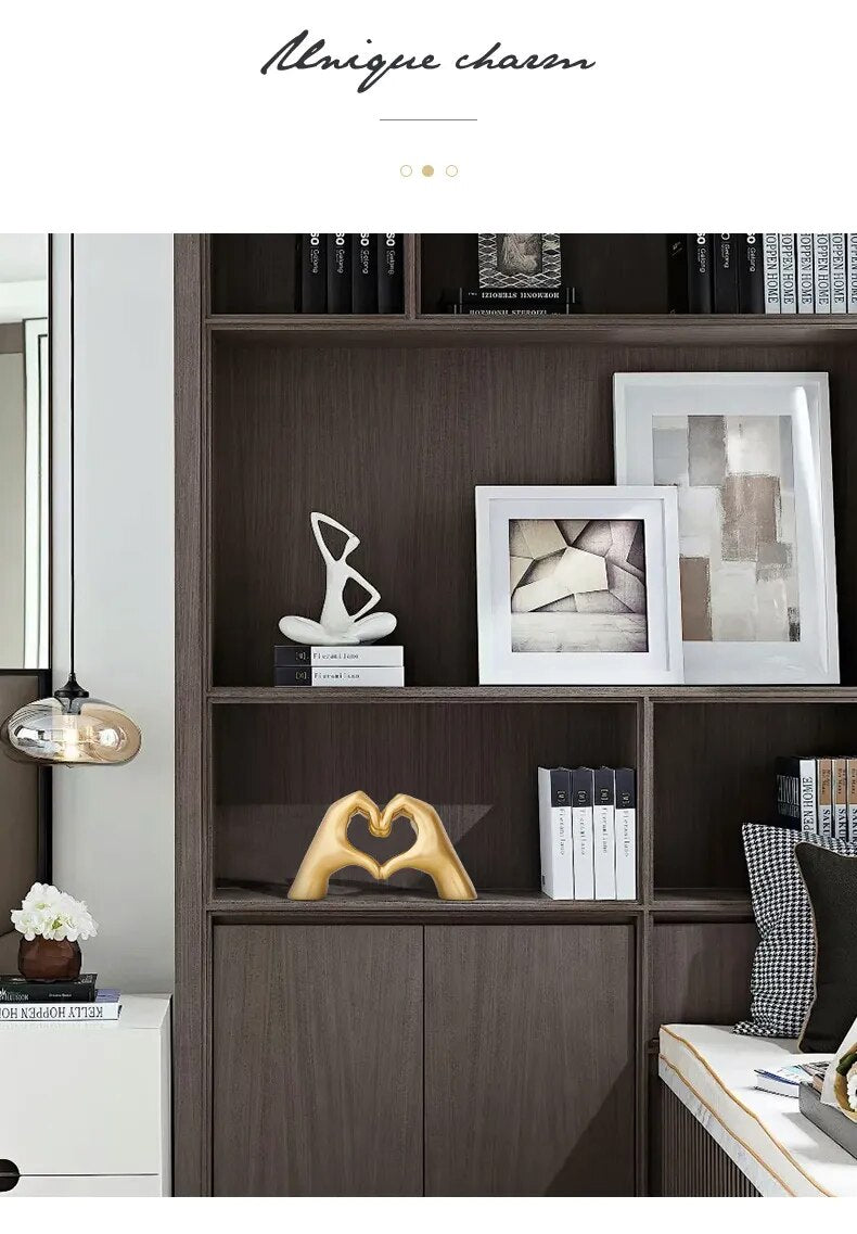 Creative Heart Gesture Sculpture – Abstract Hand Love Statue Resin Figurine for Wedding & Home Decor