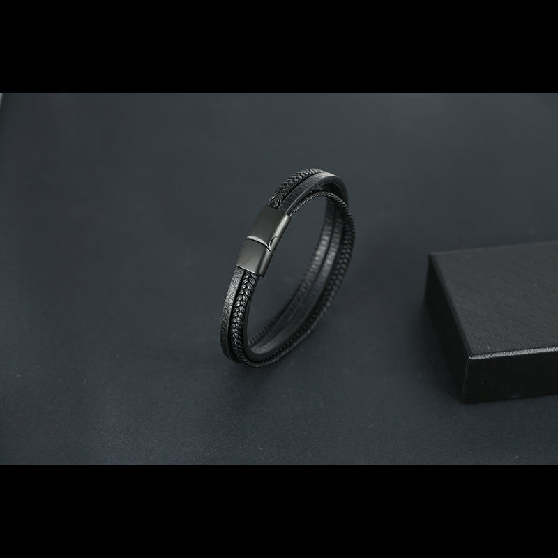 Multilayer Braided Men’s Leather Bracelet – Premium Vintage Cowhide Stainless Steel Jewelry