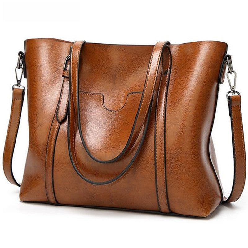 Oil Wax Women’s Leather Handbag – Luxury Lady Hand Bag with Purse Pocket & Messenger Design