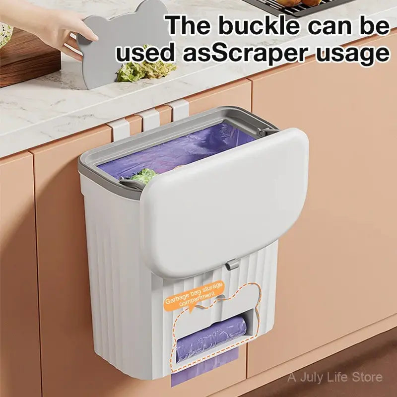 12L Wall-Mounted Kitchen Trash Can with Odor-Blocking Lid – Compact Wastebasket with Squeegee & Bag Storage Box for Cabinets, Under Sink & Counter tops