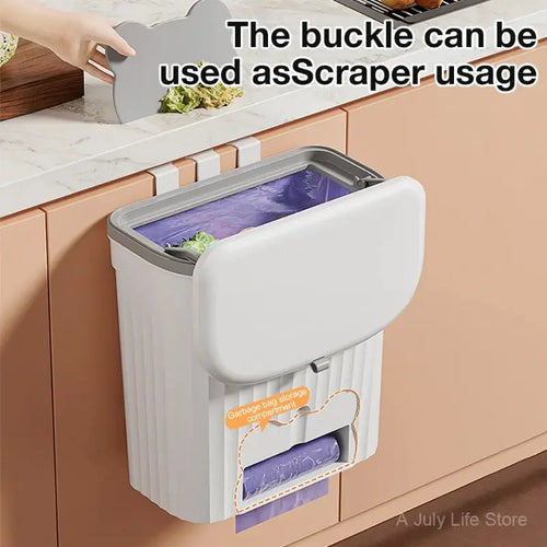 12L Wall-Mounted Kitchen Trash Can with Odor-Blocking Lid – Compact Wastebasket with Squeegee & Bag Storage Box for Cabinets, Under Sink & Counter tops