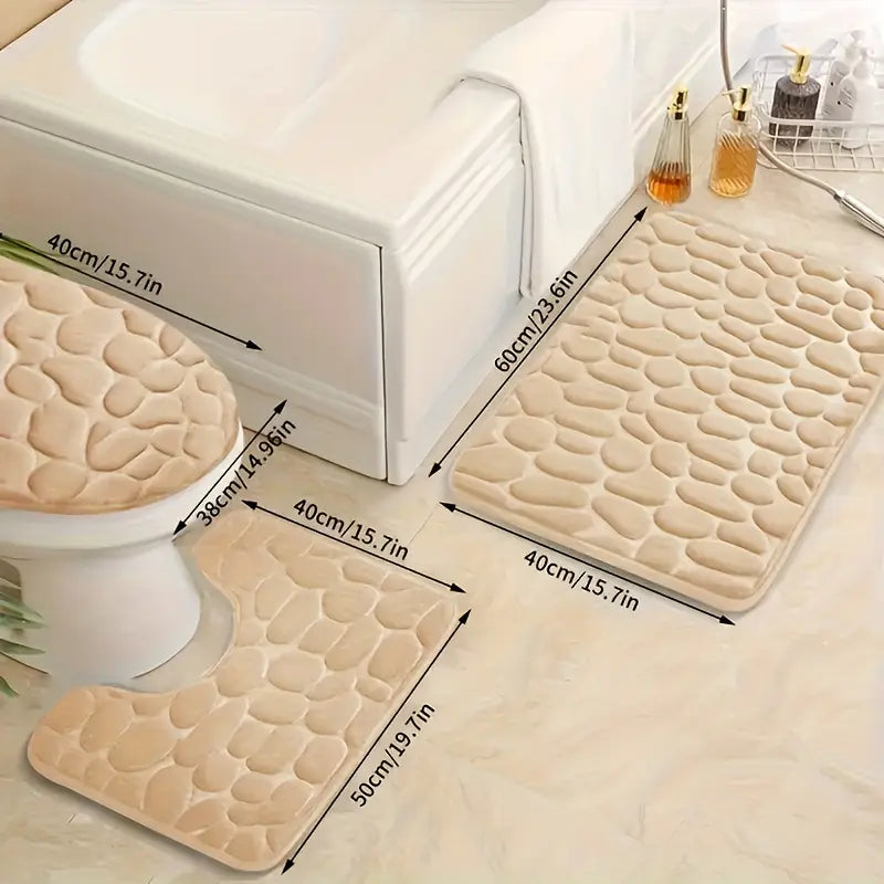 3pcs Embossed Quick-Drying Bath Mat Set – Non-Slip, Soft & Durable