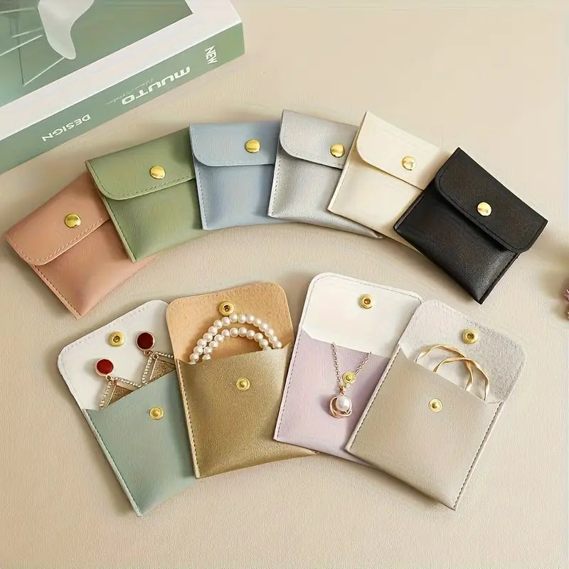 20pcs Assorted Colors Faux Leather Jewelry Pouches – Snap Closure Organizer for Rings, Necklaces & More