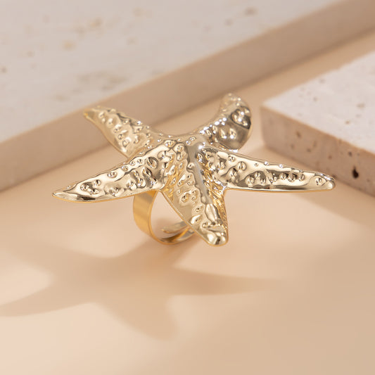 Starfish Beach Imitation Pearl Adjustable Ring – Holiday Style Alloy Women’s Jewelry