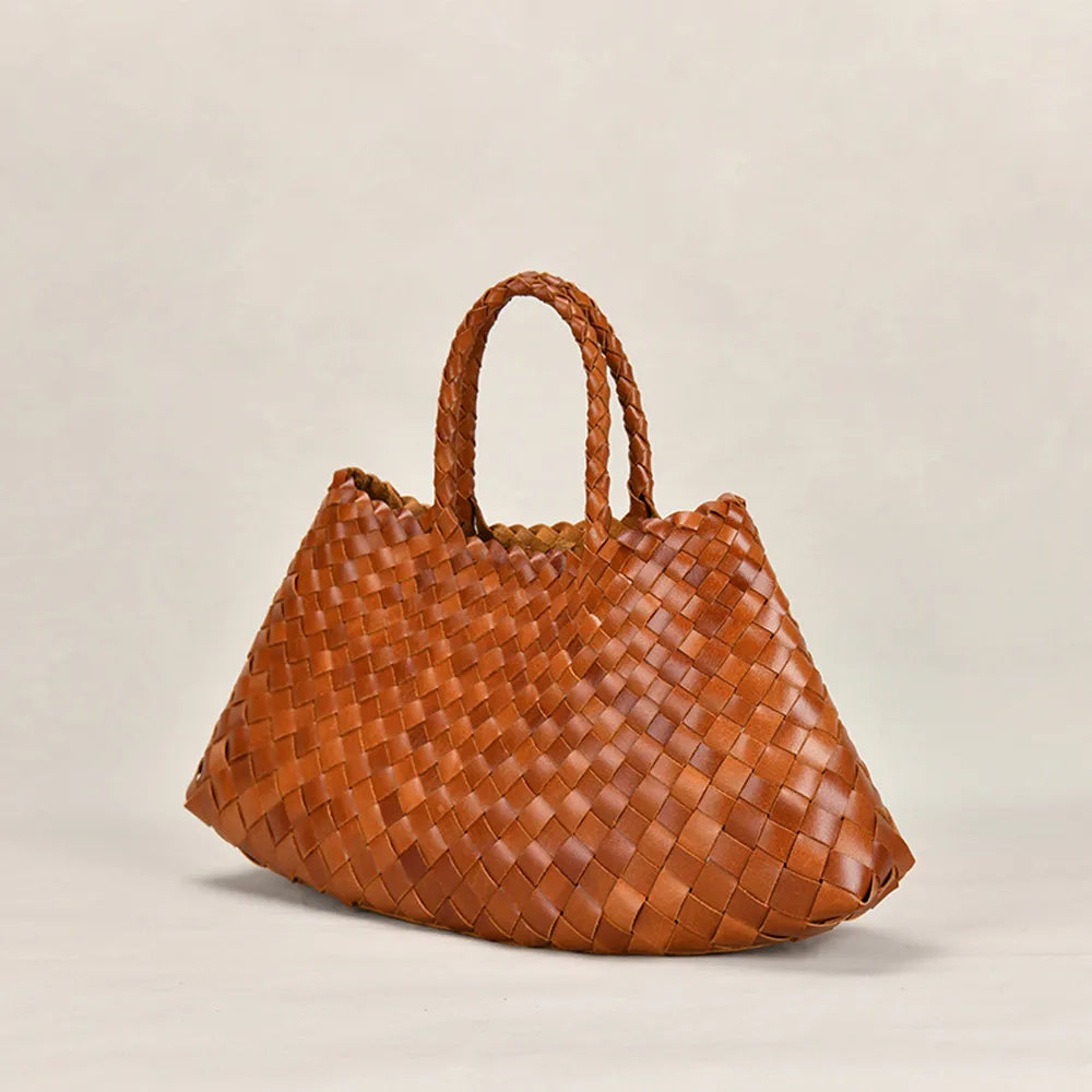 New Genuine Leather Weave Hand Bags – Tote, Basket & Beach Handbag for Women