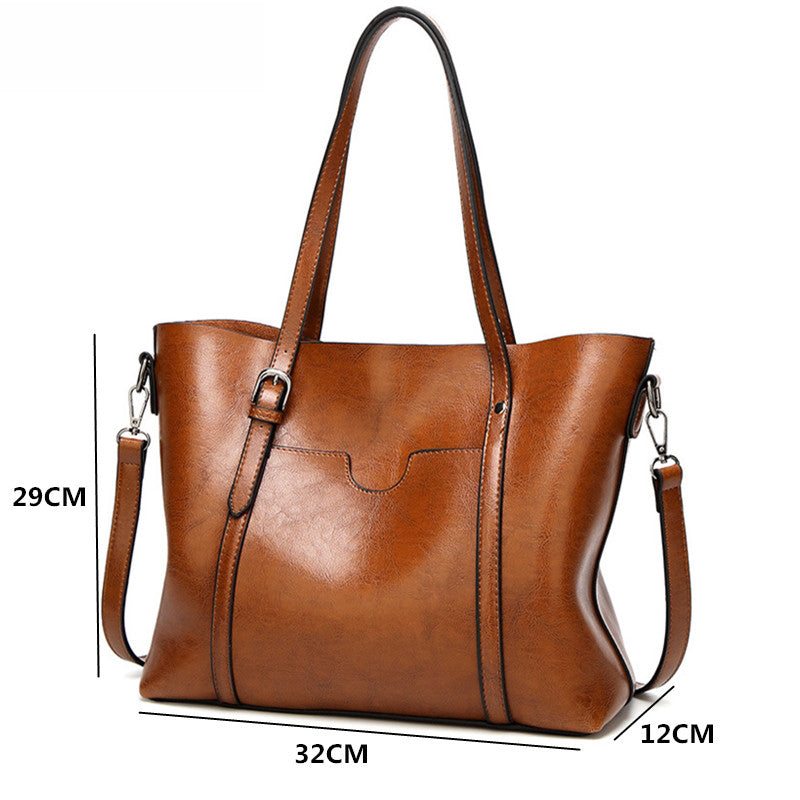 Oil Wax Women’s Leather Handbag – Luxury Lady Hand Bag with Purse Pocket & Messenger Design