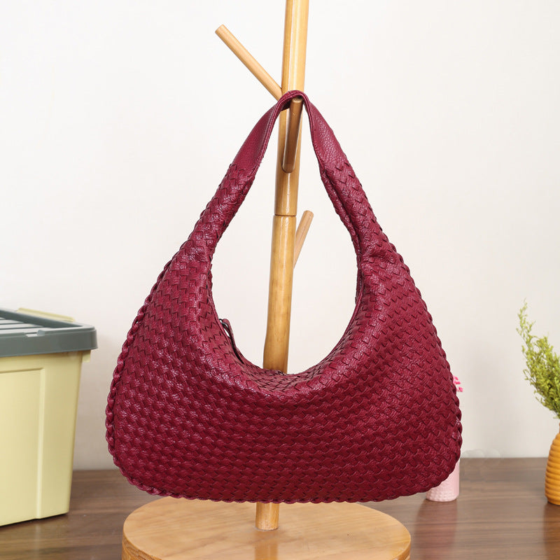Women’s Large Leather Hobo Bag – Handmade Woven Patchwork Shoulder Bag with Big Capacity