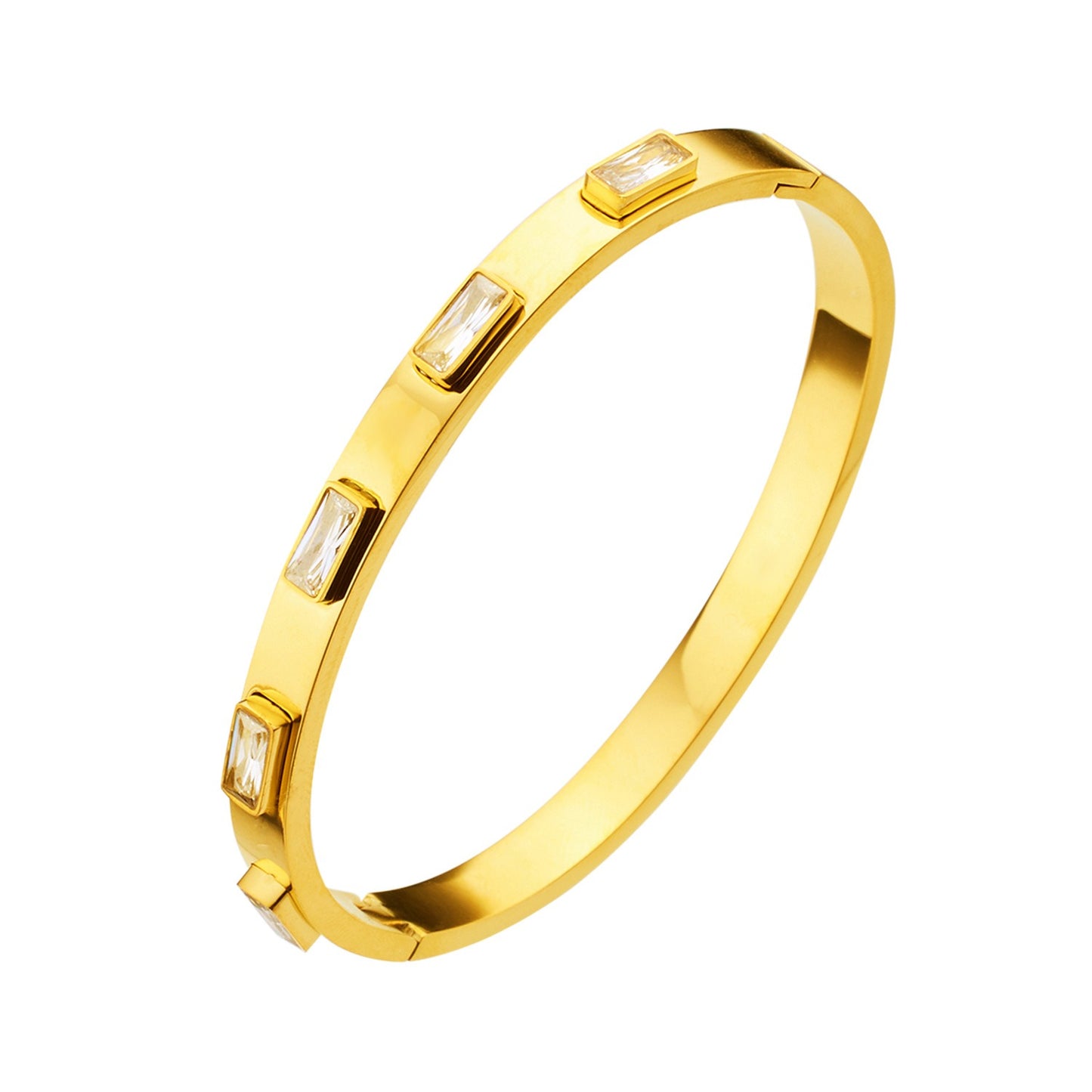 18K Gold Zircon Bracelet – Vacuum Plated Green & White Square Inlaid Fashion Jewelry