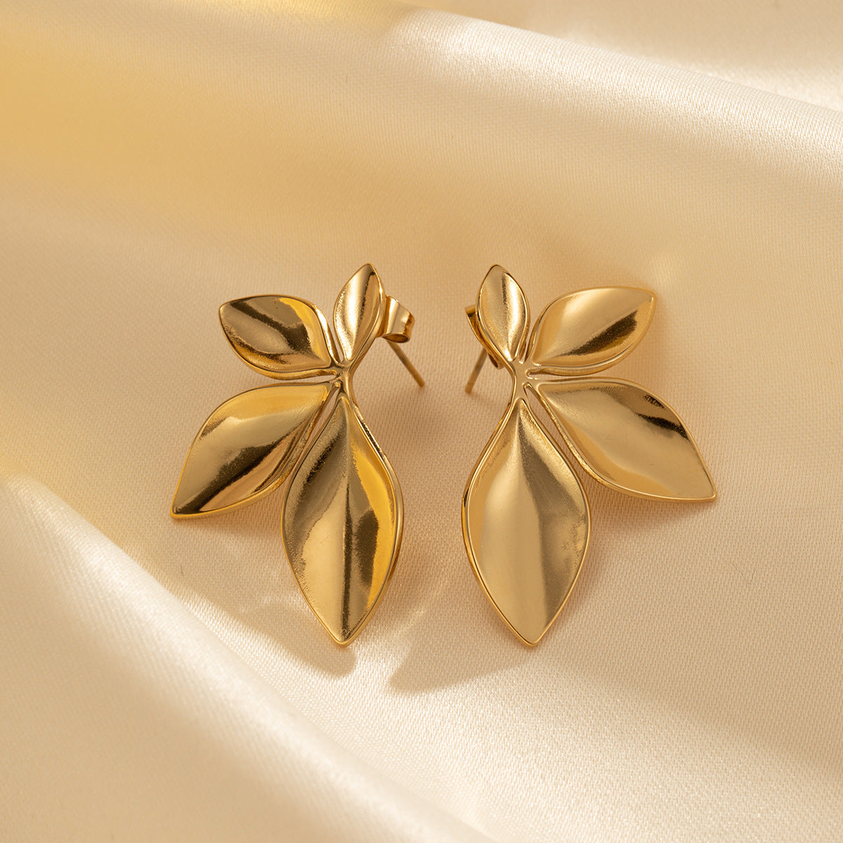 Titanium Steel Earrings – Fashionable Leaf Petals Stainless Steel Gold Plated Jewelry for Women