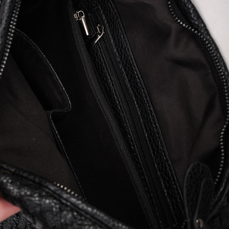 Women’s Large Leather Hobo Bag – Handmade Woven Patchwork Shoulder Bag with Big Capacity