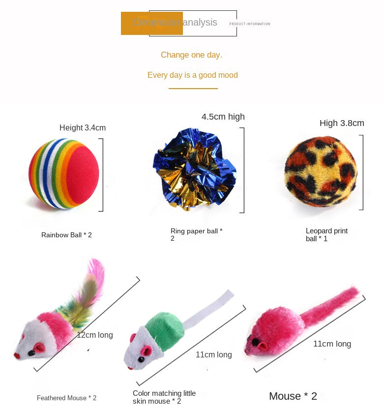 Cat Toy Set – 24-Piece Pet Catnip Bag, Rainbow Ball & Colorful Mouse Play Set