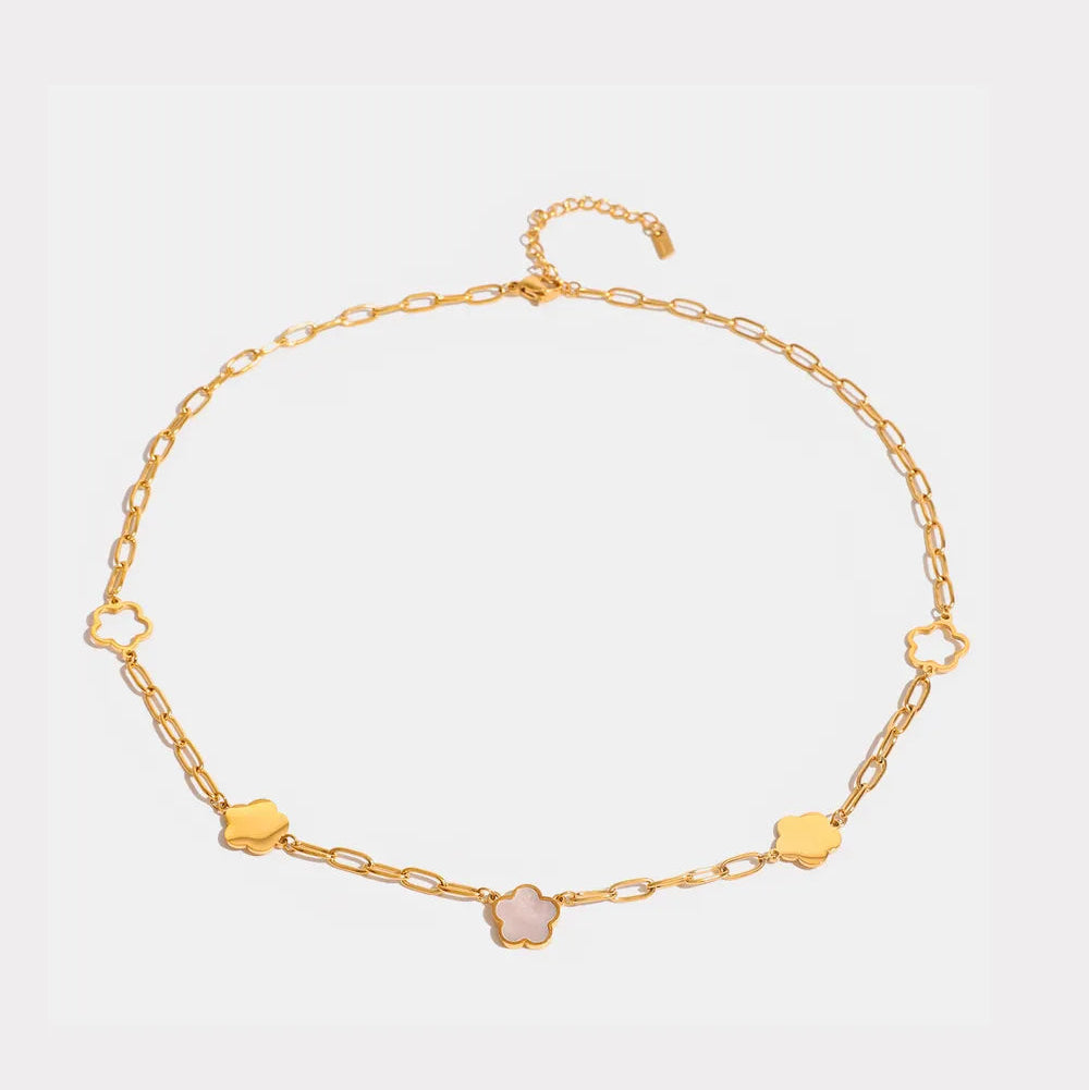 Elegant Stainless Steel White Mother-of-Pearl Necklace – Luxury Flower Pendant Mother-of-Pearl Necklace for Women