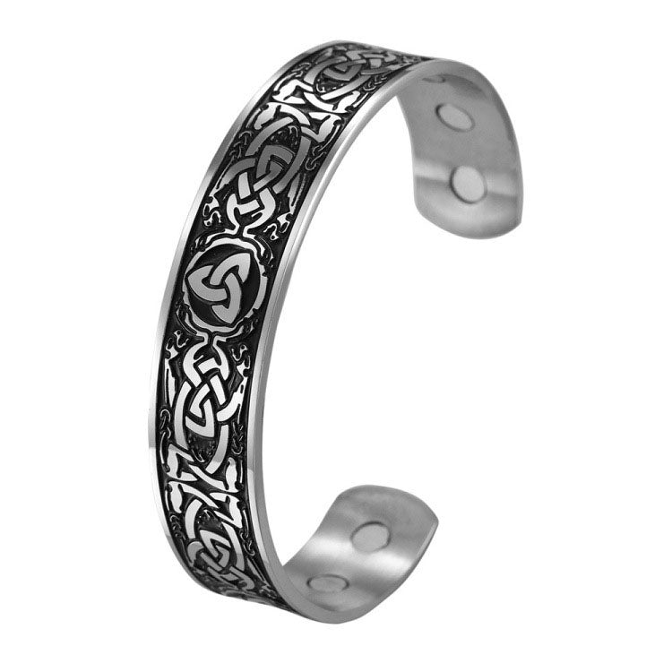 Odin Triangle Knot Stainless Steel Bracelet – Vintage Black Magnet Men’s Trendy Jewelry