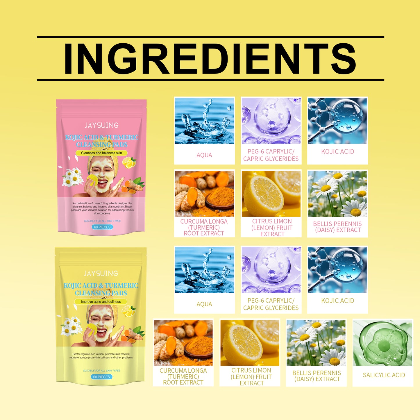 Kojic Acid and Turmeric Cleansing Pad – Gentle Water-Oil Balanced Skin Care Pad