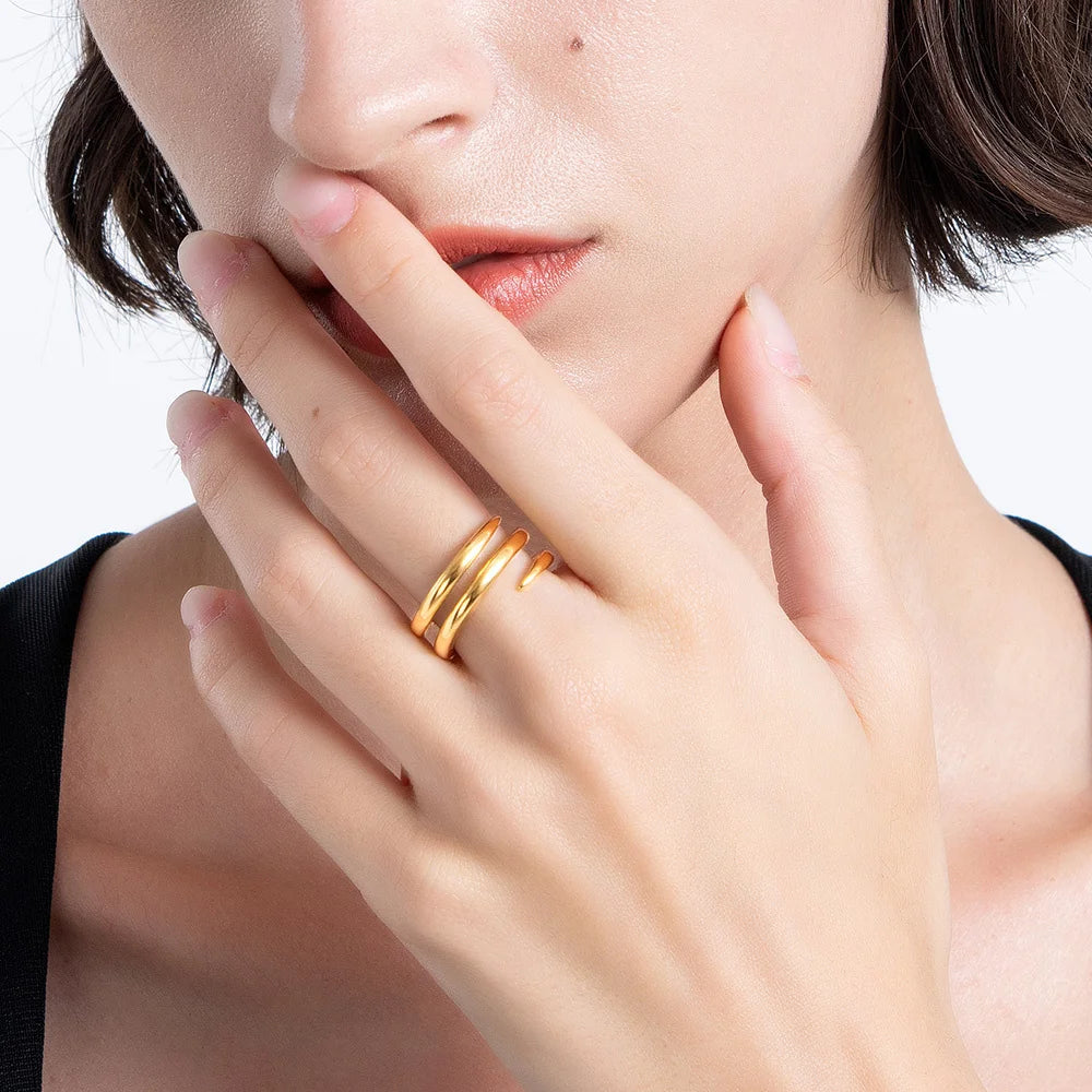 18K Gold Plated Spiral Line Rings For Women – Simple Allergy-Free Stainless Steel Fashion Jewelry
