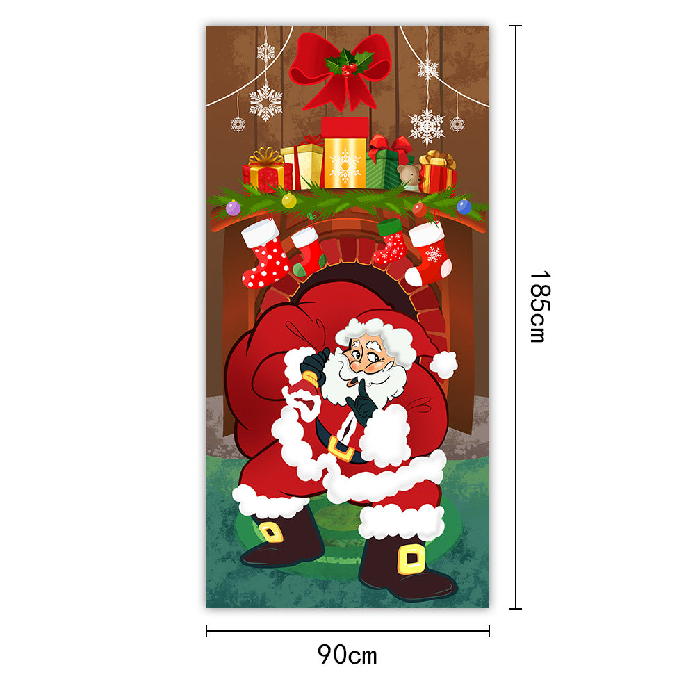 Christmas Door Curtains & Flags – Santa Claus & Puppies Hanging Cloth Background Decoration