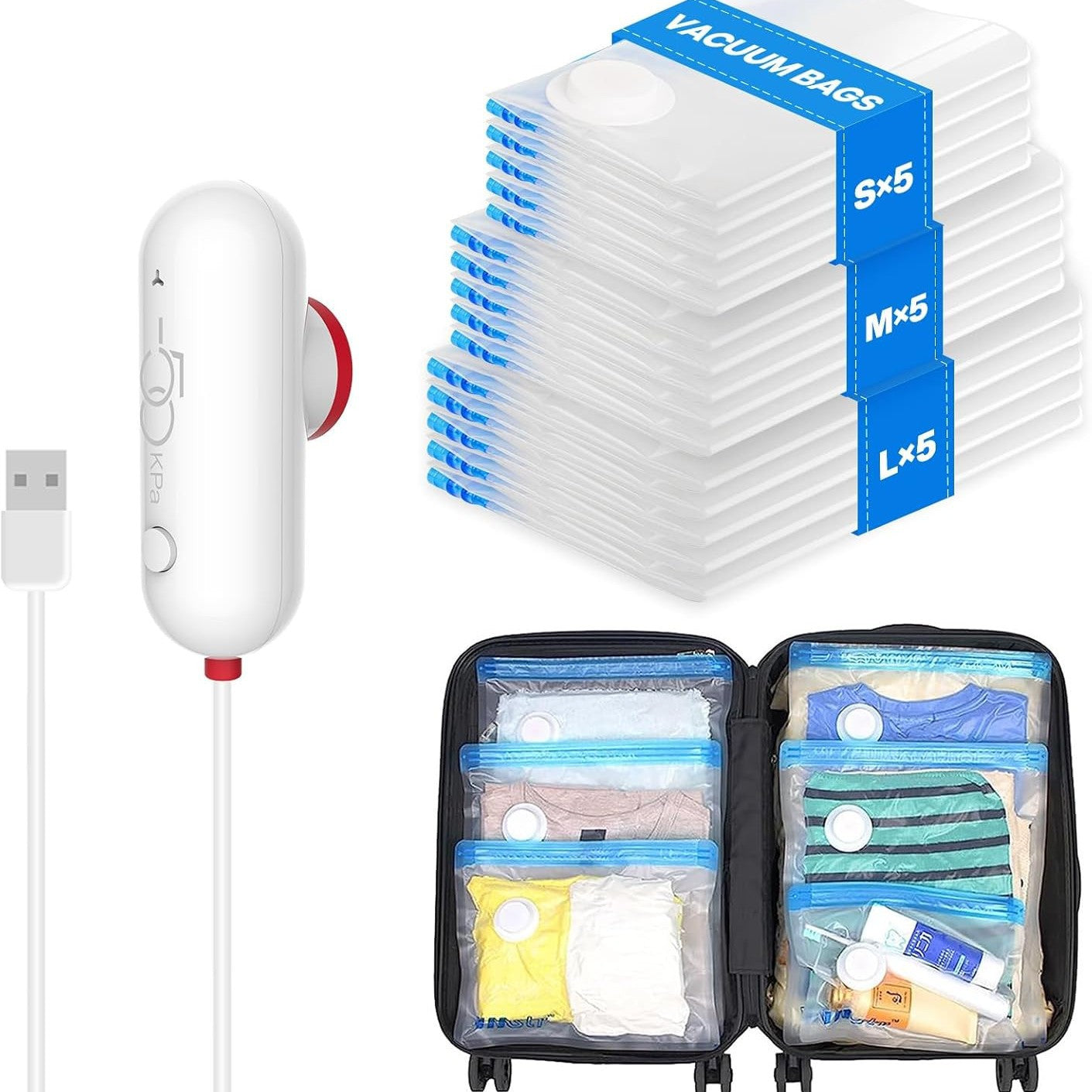 Vacuum Compression Power Pump with Lightweight Travel Bag – Portable Clothes Storage Solution