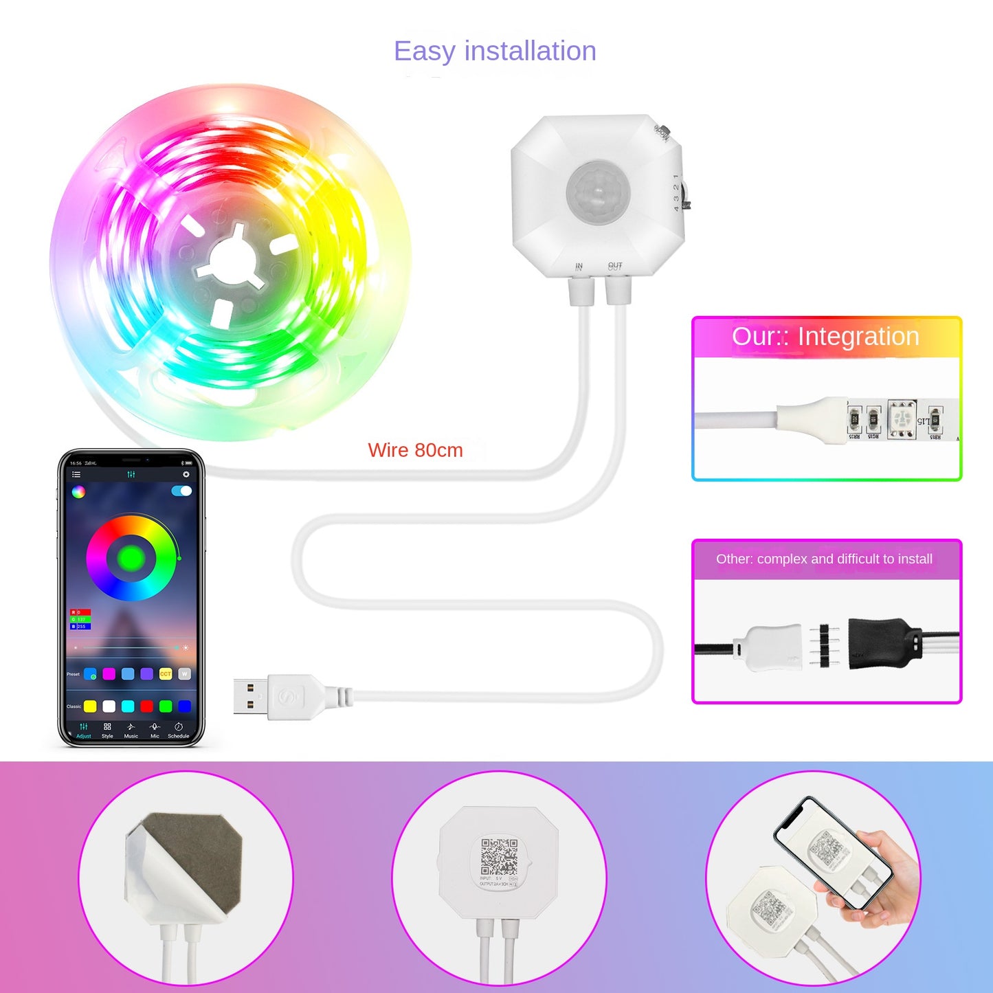Colorful Bluetooth App Human Body Sensing Bedside Lamp – Smart USB 5V 5050 Bedroom Induction Light