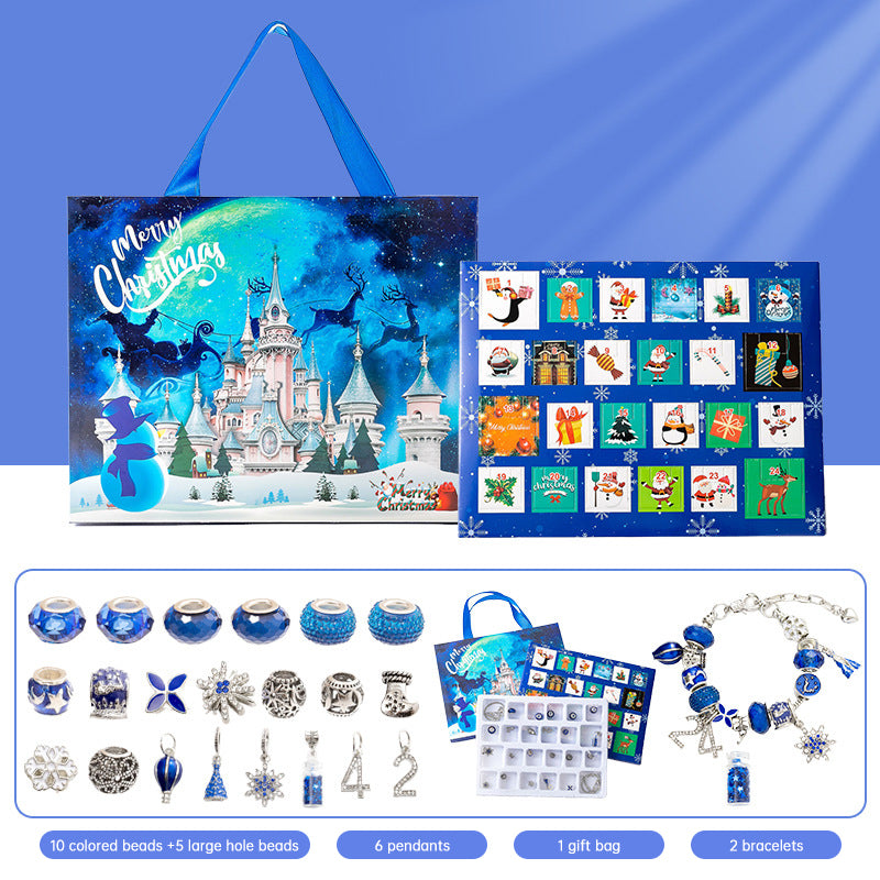 DIY Creative Children’s Bracelet Jewelry – 24-Grid Calendar Christmas Holiday Surprise Blind Box Silver Set