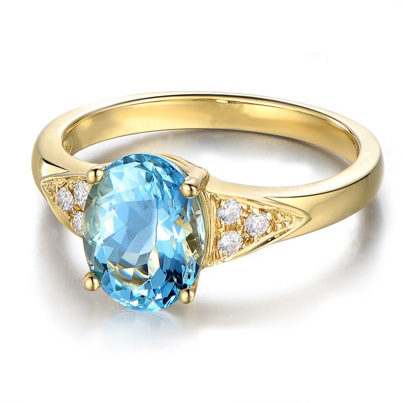 Sea Blue Moissanite Diamond Ring – Simulated Aquamarine Micro Inlaid Gemstone Opening Ring