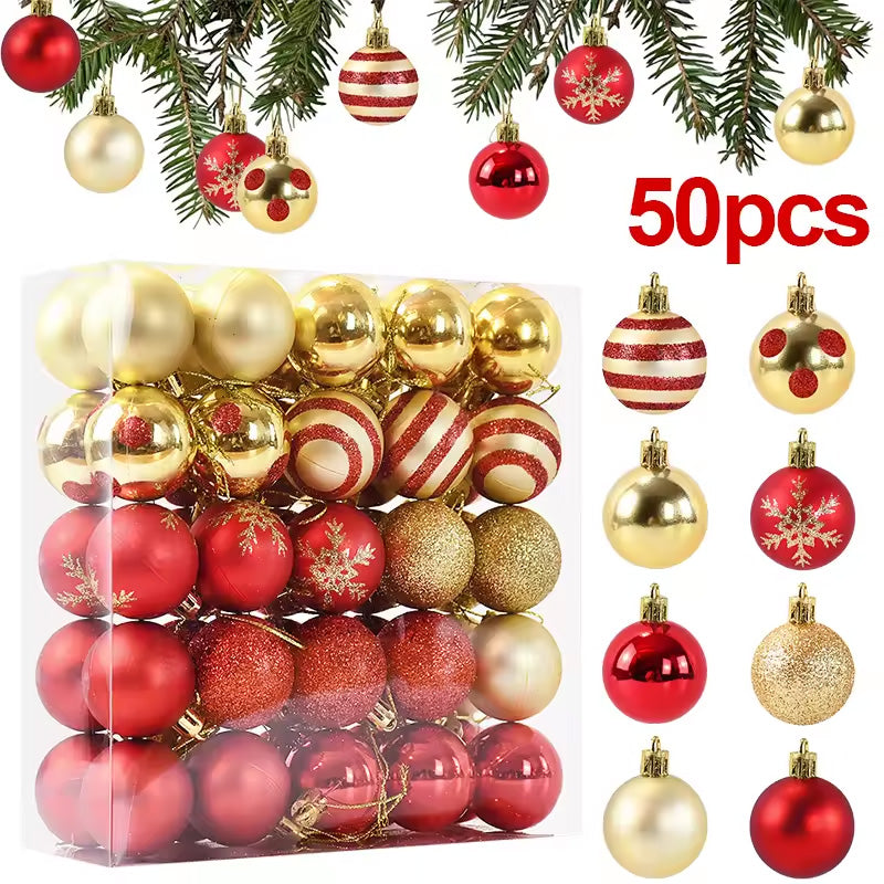 50 Pcs Gold Red Hanging Christmas Tree Ball Ornaments – 2025/2026 Home Holiday Decorations & New Year Gifts
