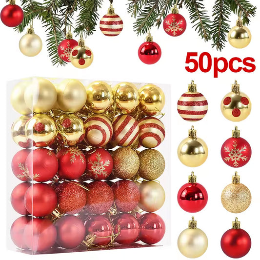 50 Pcs Gold Red Hanging Christmas Tree Ball Ornaments – 2025/2026 Home Holiday Decorations & New Year Gifts