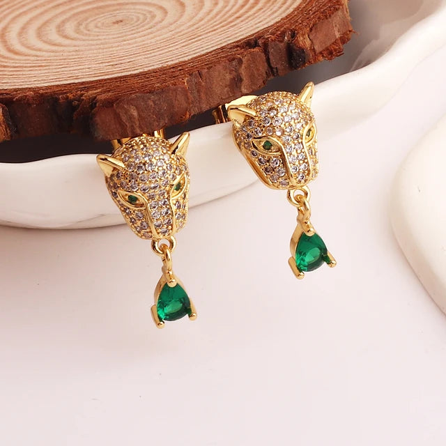 Gold Plated Zircon Leopard Earrings for Women – Luxury Animal Jewelry, Hip Hop Fashion Style