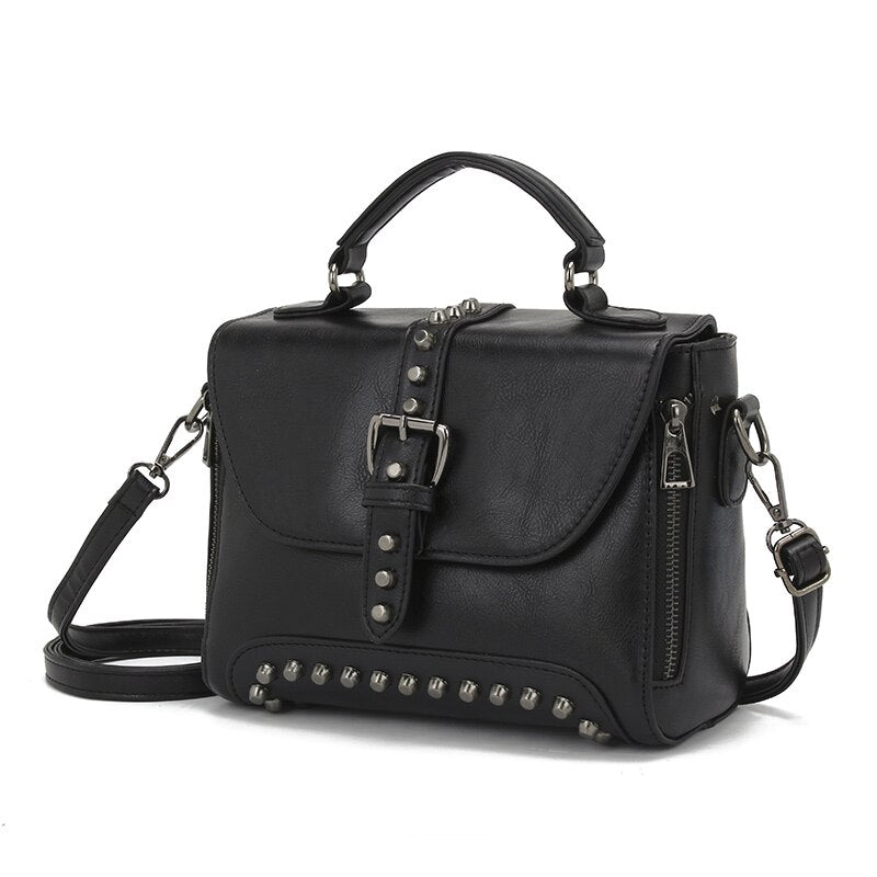 White Vintage Oil Leather Luxury Handbags – Designer Crossbody & Rivet Small Handbag for Women